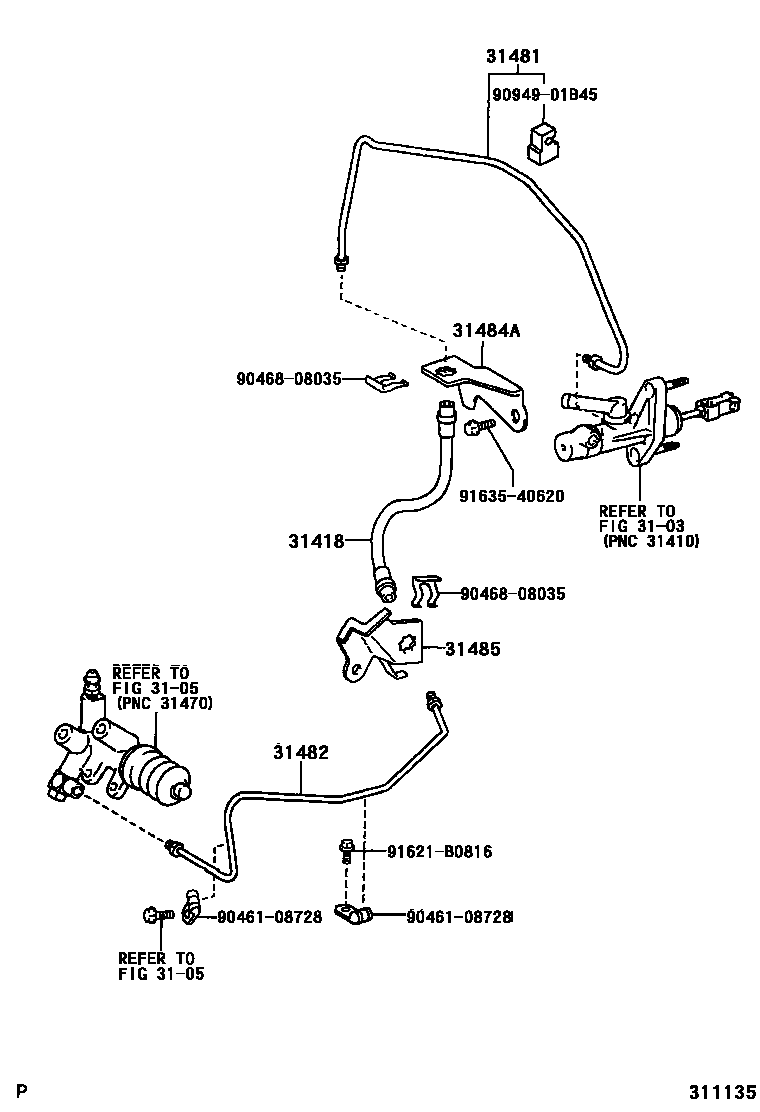 Toyota YARIS 离合器踏板和挠性软管 EPC diagram — 311135