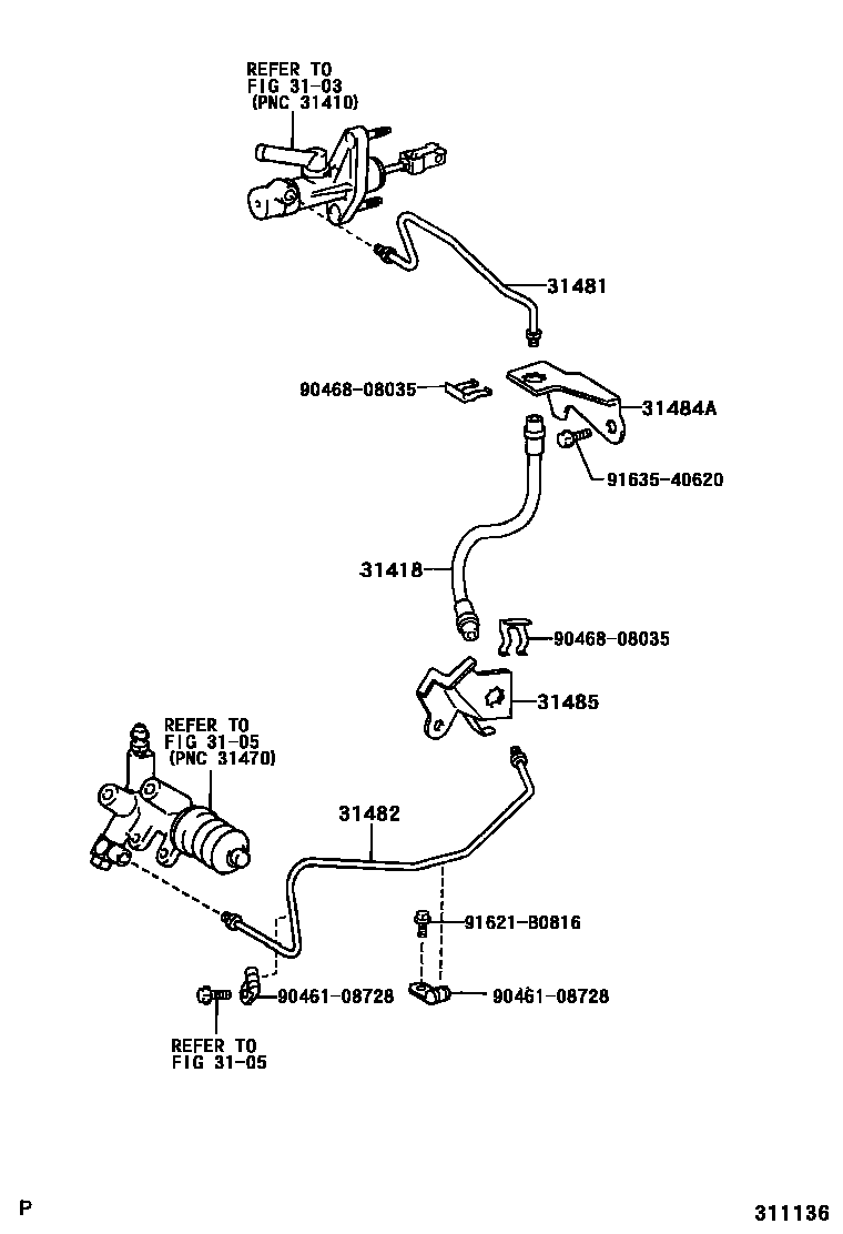 Toyota YARIS 离合器踏板和挠性软管 EPC diagram — 311136