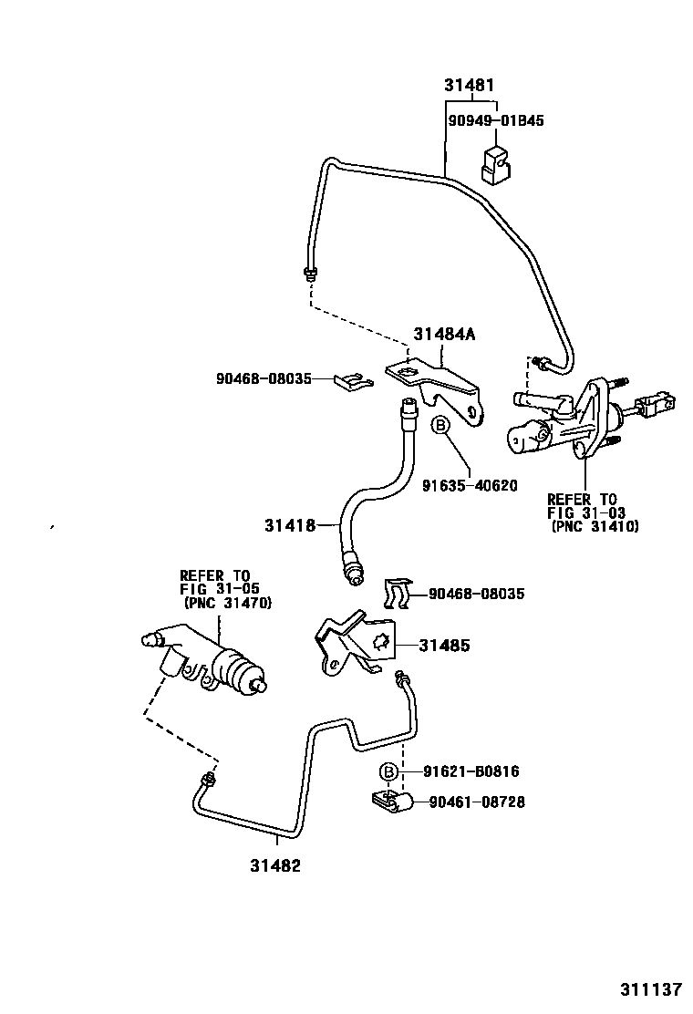 Toyota YARIS 离合器踏板和挠性软管 EPC diagram — 311137