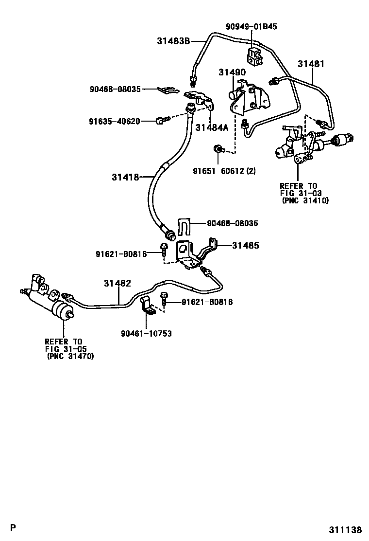 Toyota YARIS 离合器踏板和挠性软管 EPC diagram — 311138