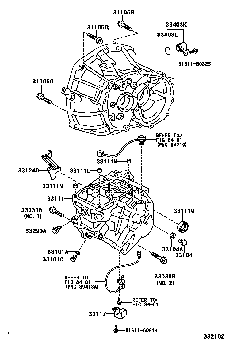 Toyota YARIS 离合器壳和变速器壳(MTM) EPC diagram — 332102