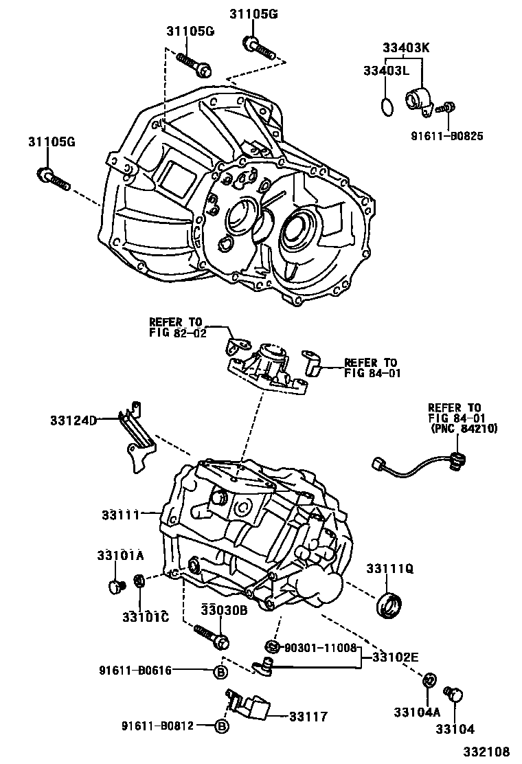 Toyota YARIS 离合器壳和变速器壳(MTM) EPC diagram — 332108