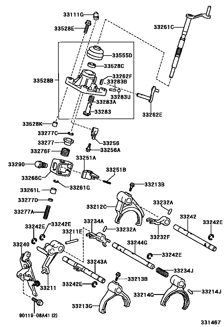 Toyota YARIS 换档拨叉和换档杆轴(MTM) EPC diagram — 331467
