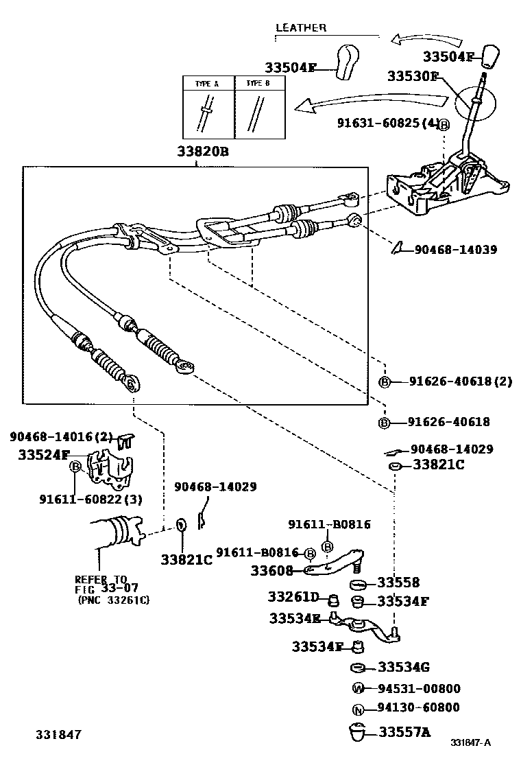 Toyota YARIS Shift Lever & Retainer EPC diagram — 331847B