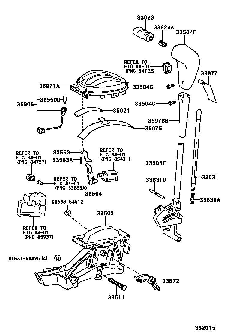 Toyota YARIS Shift Lever & Retainer EPC diagram — 332015