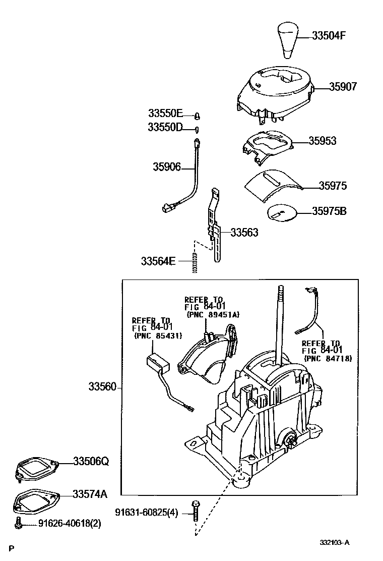 Toyota YARIS Shift Lever & Retainer EPC diagram — 332103A