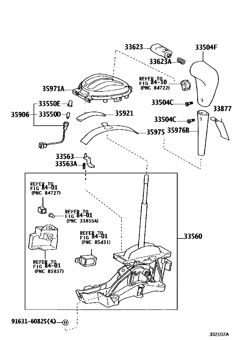 Toyota YARIS Shift Lever & Retainer EPC diagram — 332107A