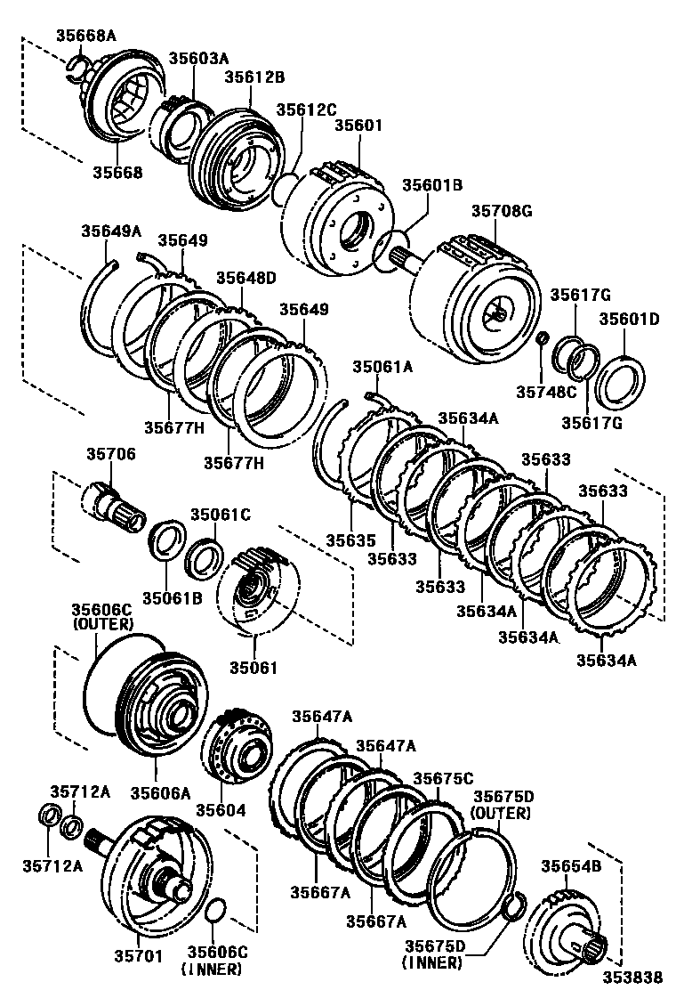 Toyota YARIS 制动带和多片式离合器(ATM) EPC diagram — 353838