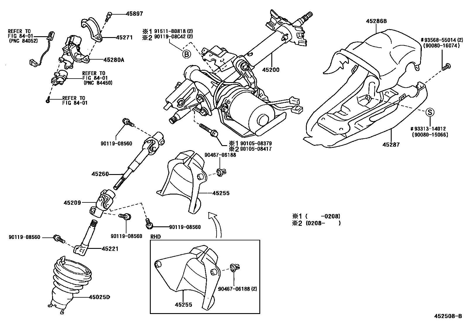Toyota YARIS Steering Column & Shaft EPC diagram — 452508B