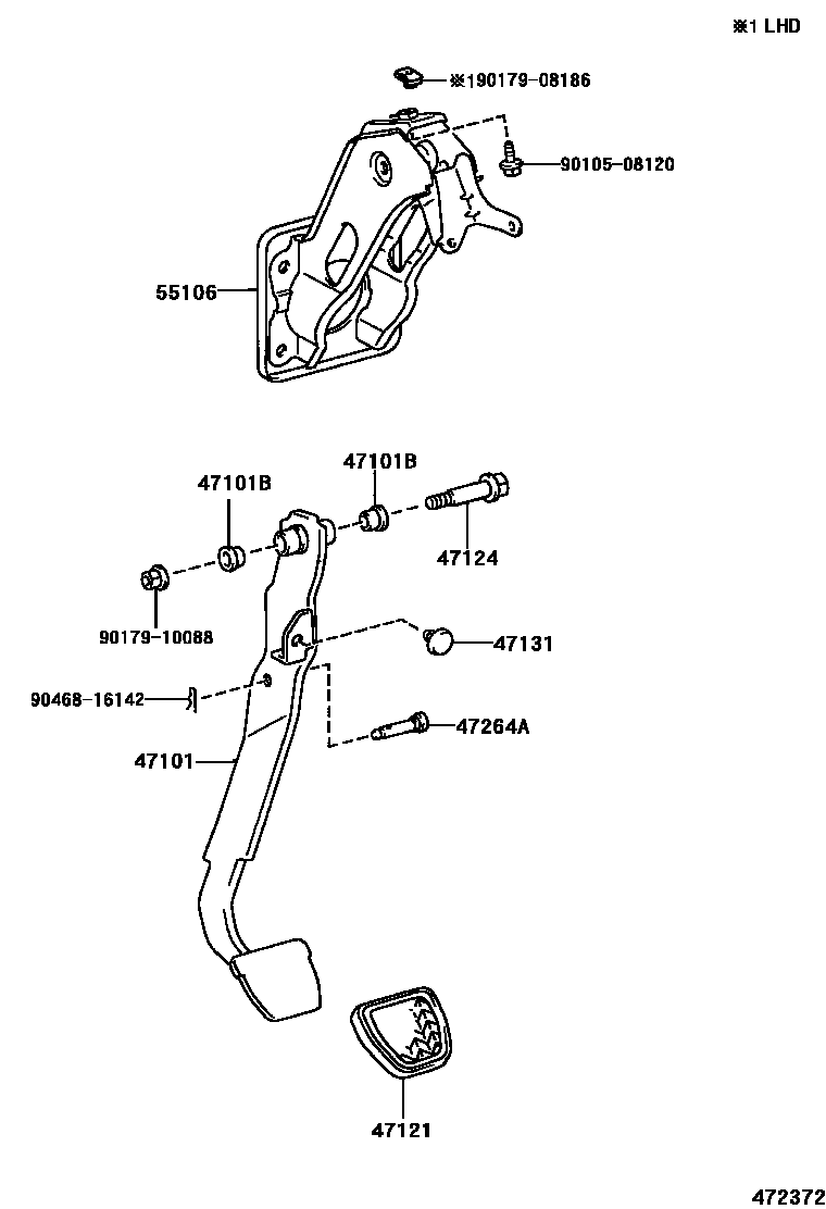 Toyota YARIS Brake Pedal & Bracket EPC diagram — 472372