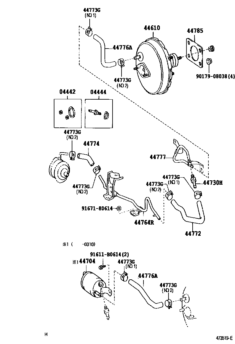 Toyota YARIS 制动助力器和真空管 EPC diagram — 473519E