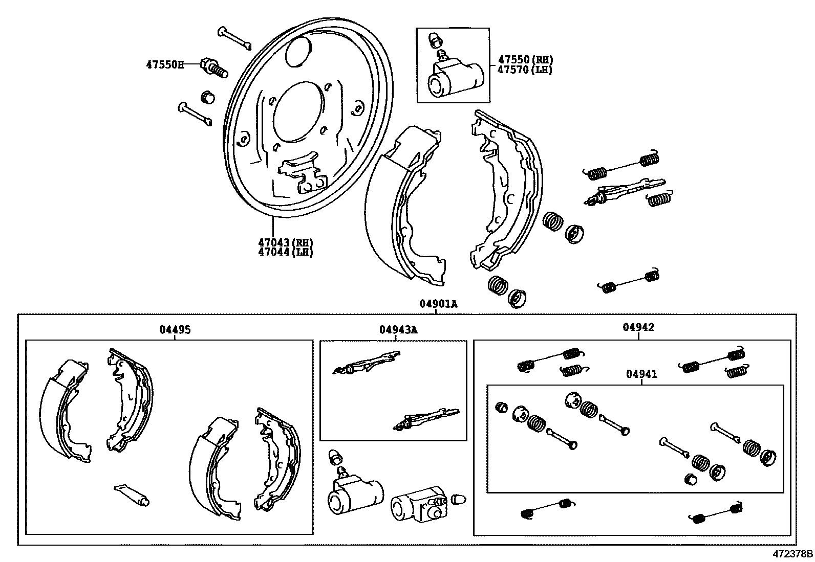 Toyota YARIS 后鼓式制动器分泵和底板 EPC diagram — 472378B