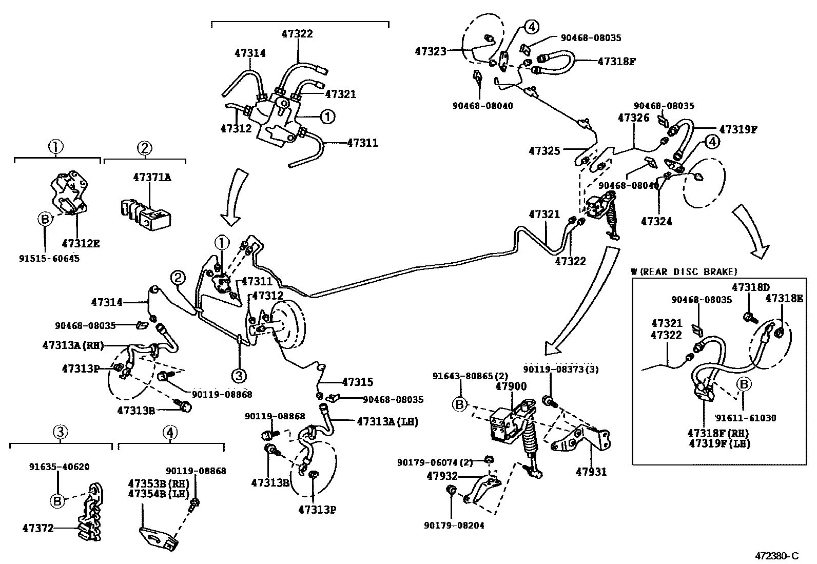 Toyota YARIS 制动配管和卡箍 EPC diagram — 472380C