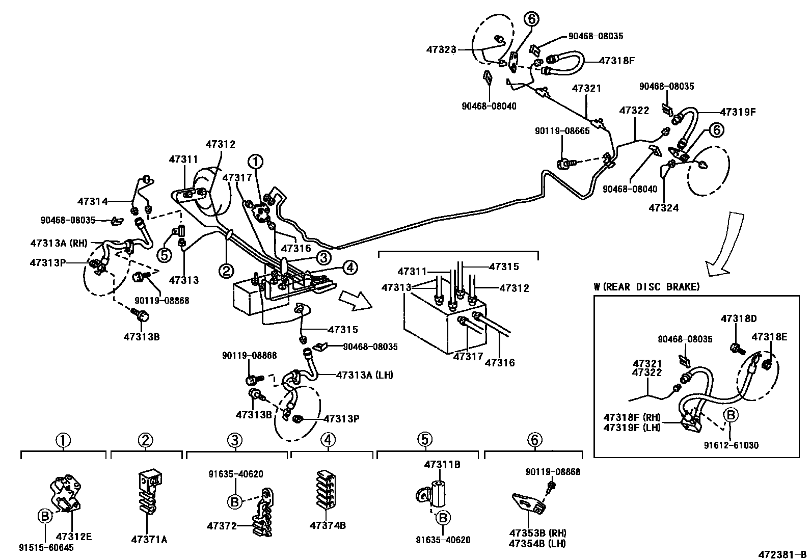 Toyota YARIS 制动配管和卡箍 EPC diagram — 472381B