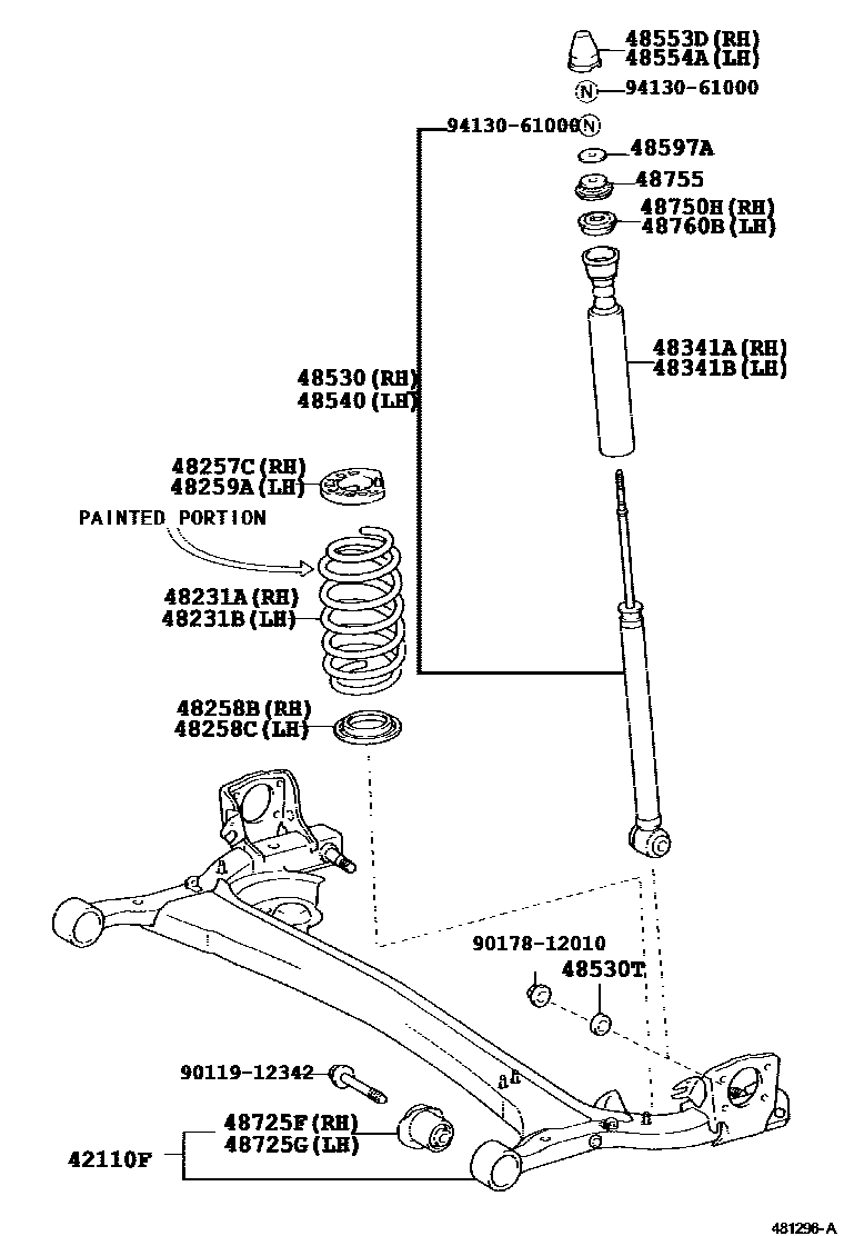 Toyota YARIS Rear Spring & Shock Absorber EPC diagram — 481296A