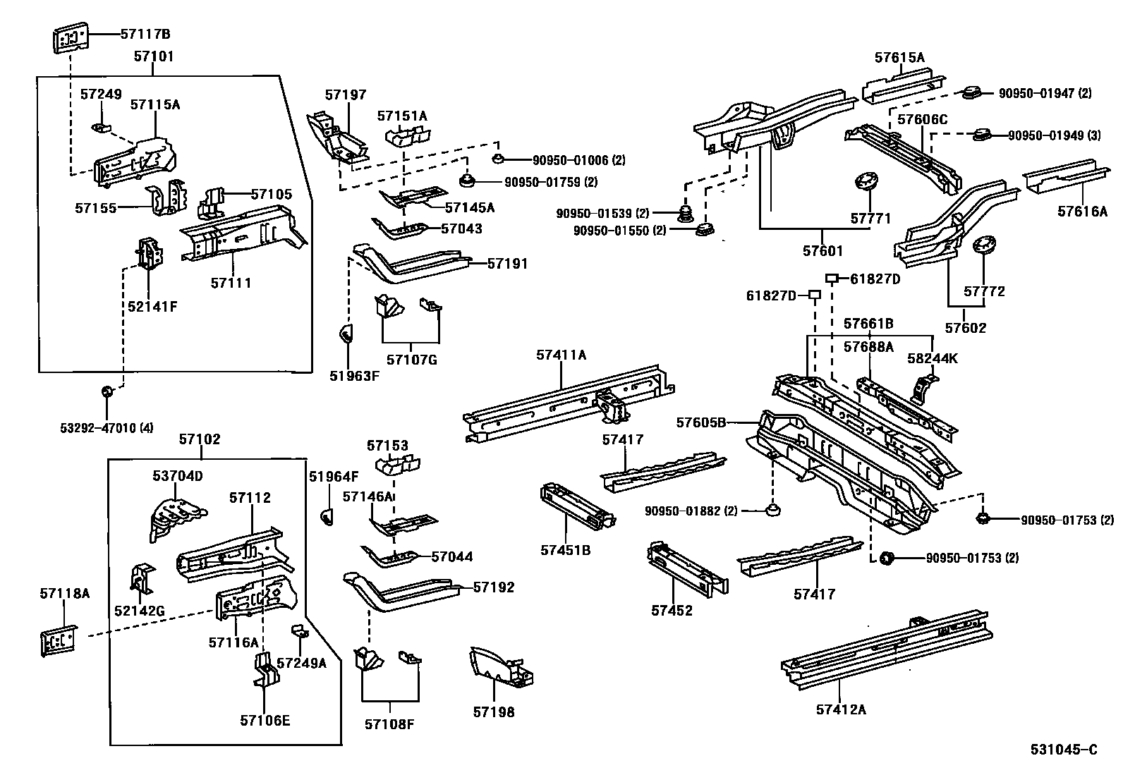 Toyota YARIS Floor stringers EPC diagram — 531045C