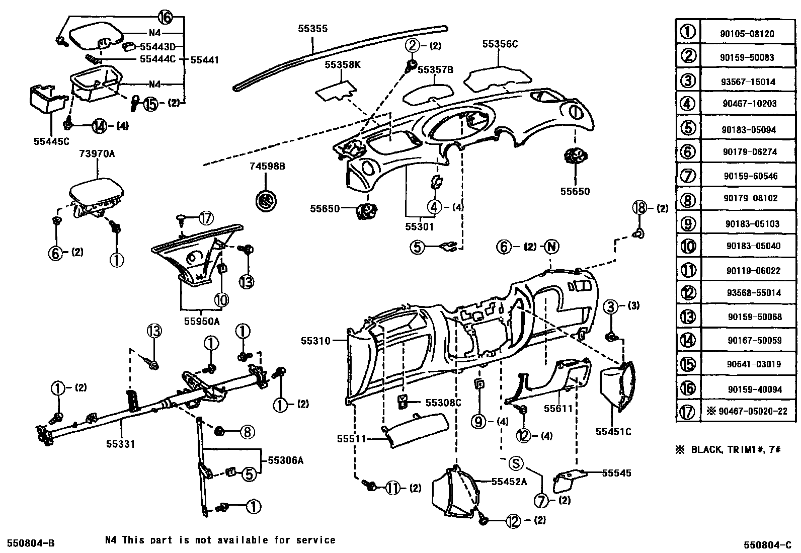 Toyota YARIS 仪表板和手套箱 EPC diagram — 550804C