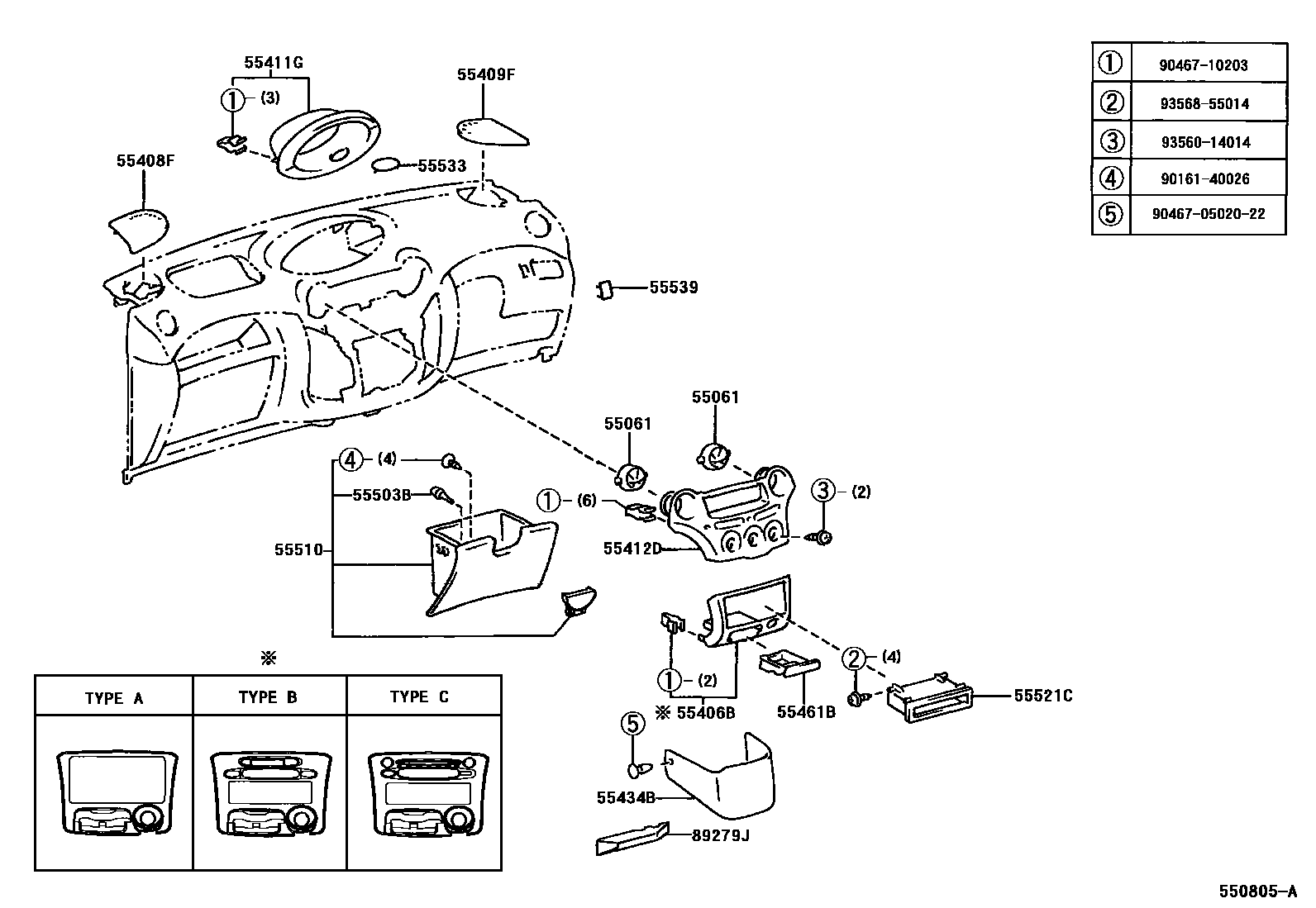 Toyota YARIS 仪表板和手套箱 EPC diagram — 550805A
