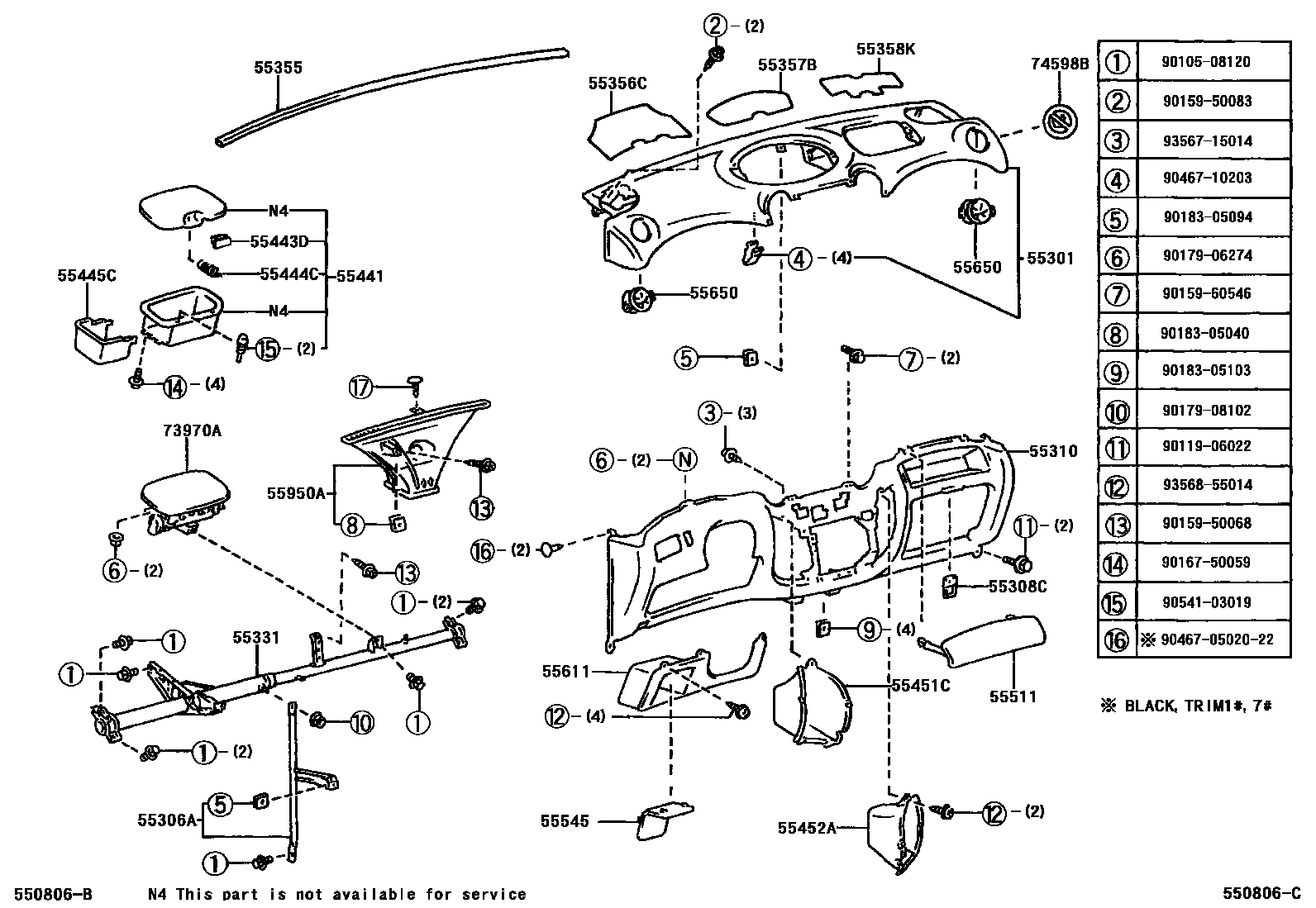 Toyota YARIS 仪表板和手套箱 EPC diagram — 550806C