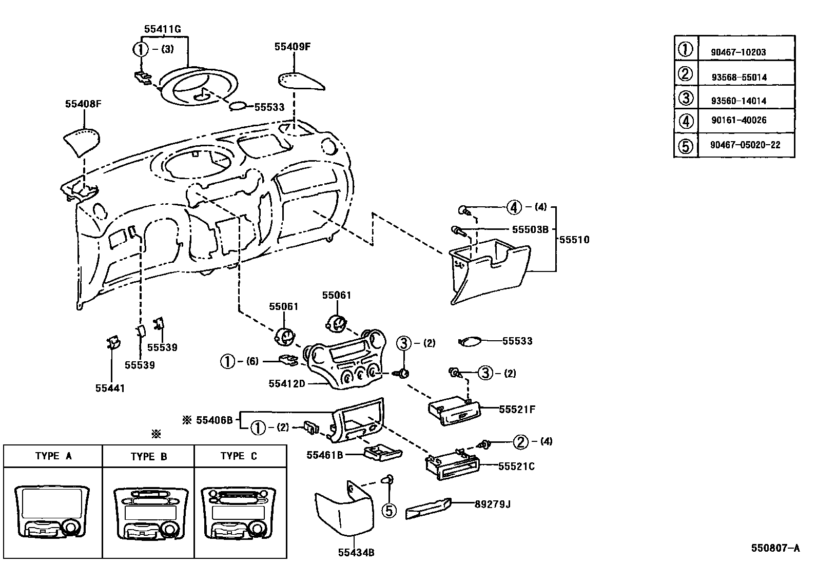 Toyota YARIS 仪表板和手套箱 EPC diagram — 550807A