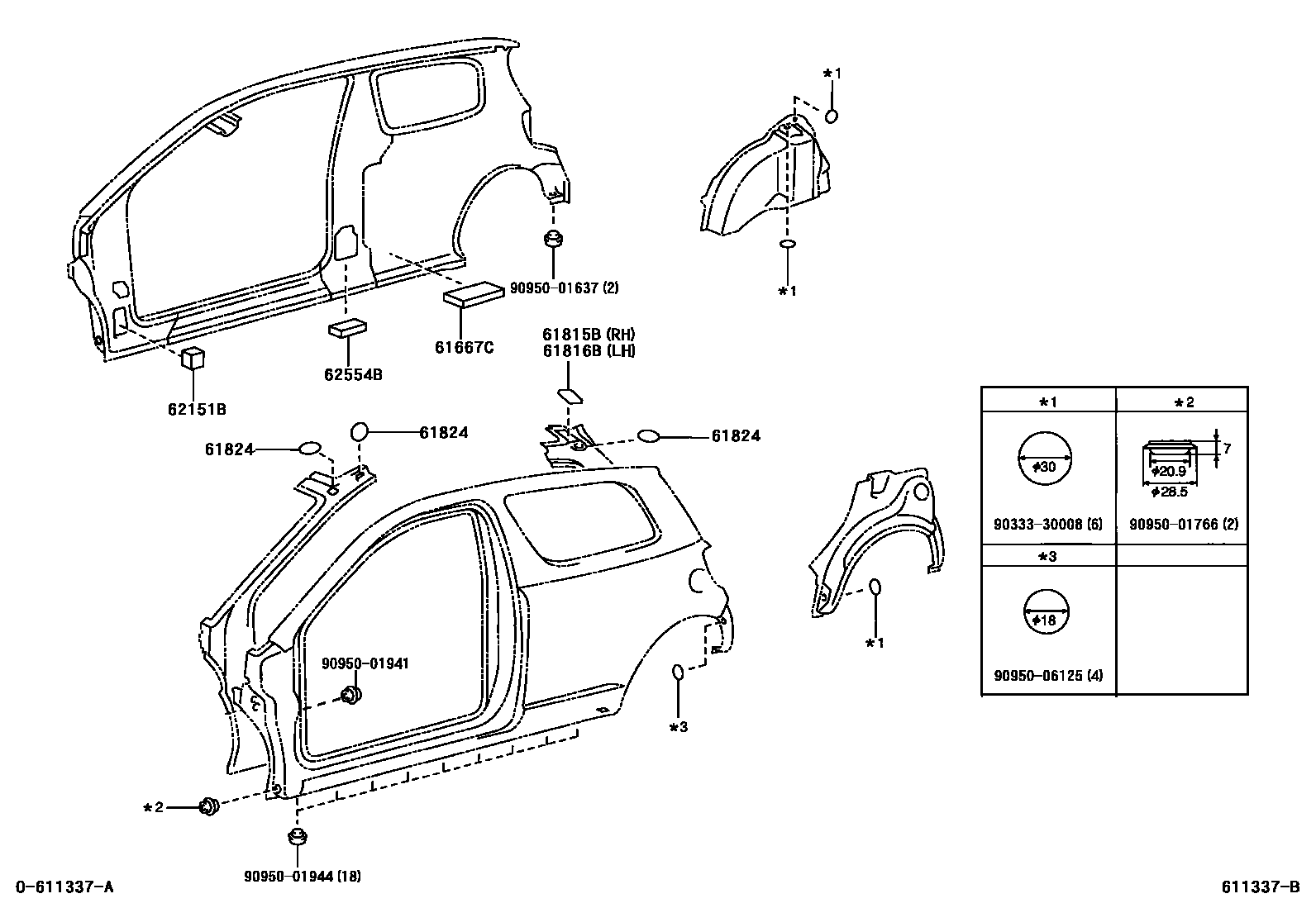 Toyota YARIS 侧梁 EPC diagram — 611337B