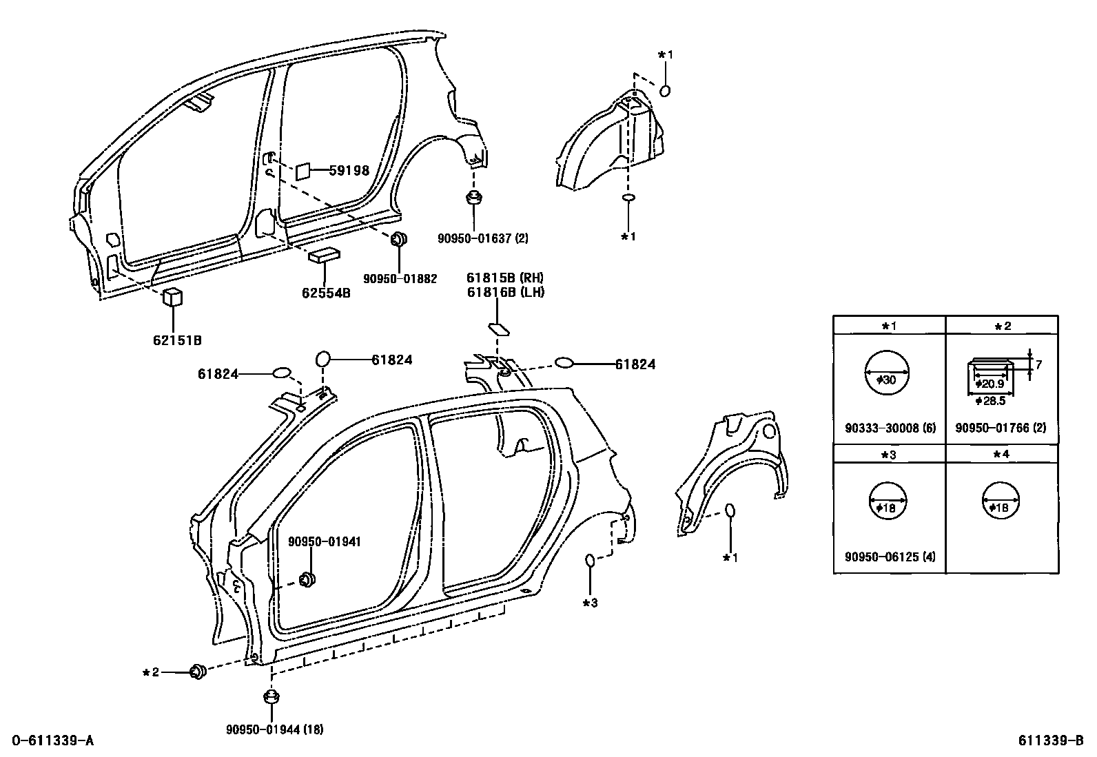 Toyota YARIS 侧梁 EPC diagram — 611339B
