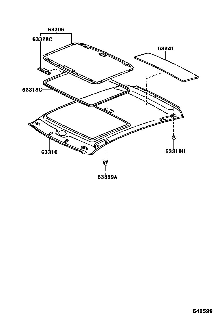 Toyota YARIS 车顶内衬和消声垫 EPC diagram — 640599