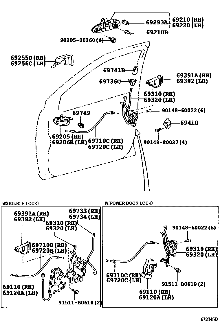 Toyota YARIS 前门锁和车门把手 EPC diagram — 672245D