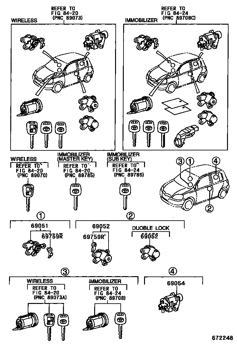 Toyota YARIS 锁芯组件 EPC diagram — 672248