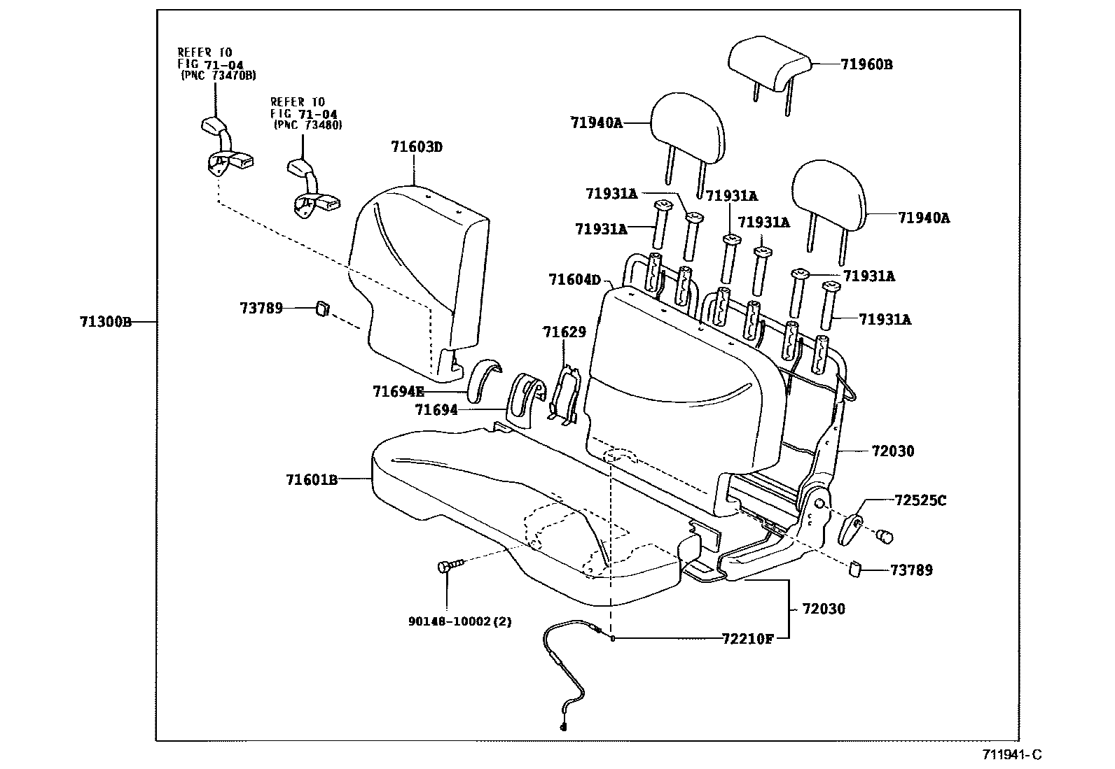 Toyota YARIS 后排座椅和座椅滑轨 EPC diagram — 711941C