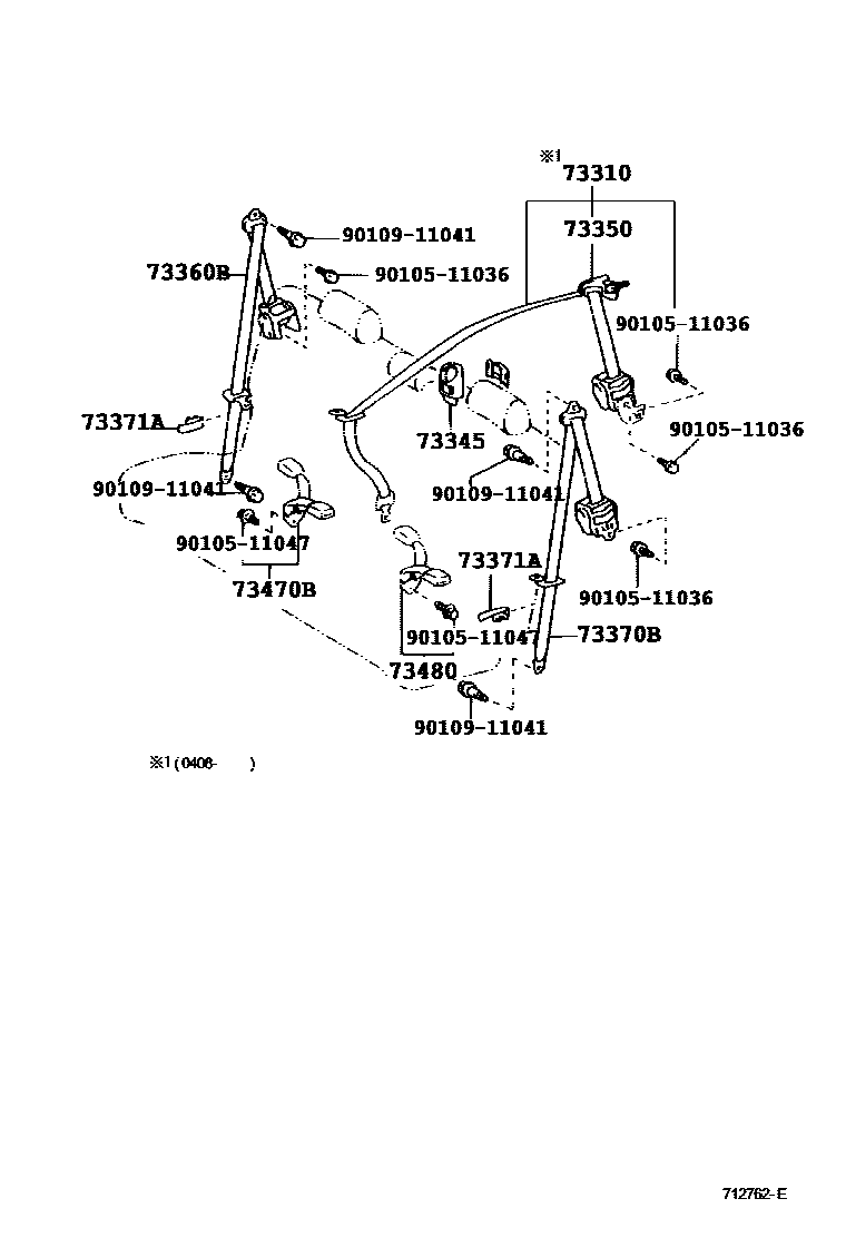 Toyota YARIS 安全带和儿童保护座椅 EPC diagram — 712762E