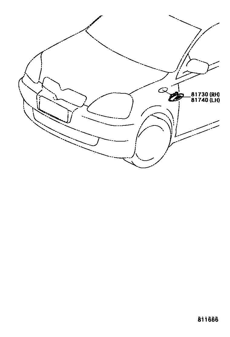Toyota YARIS Side Turn Signal & Outer Mirror Lamp EPC diagram — 811666