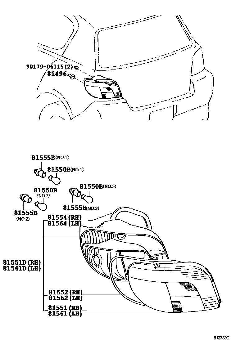 Toyota YARIS 后组合灯 EPC diagram — 812733C