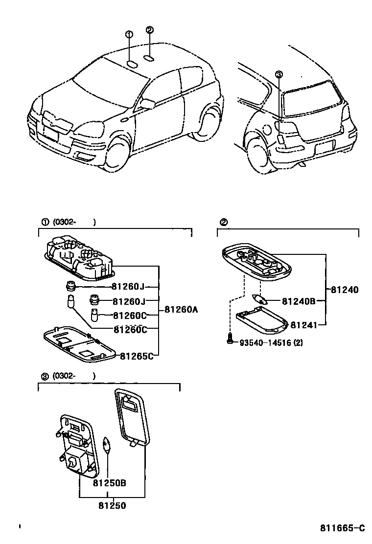 Toyota YARIS 车内灯 EPC diagram — 811665C