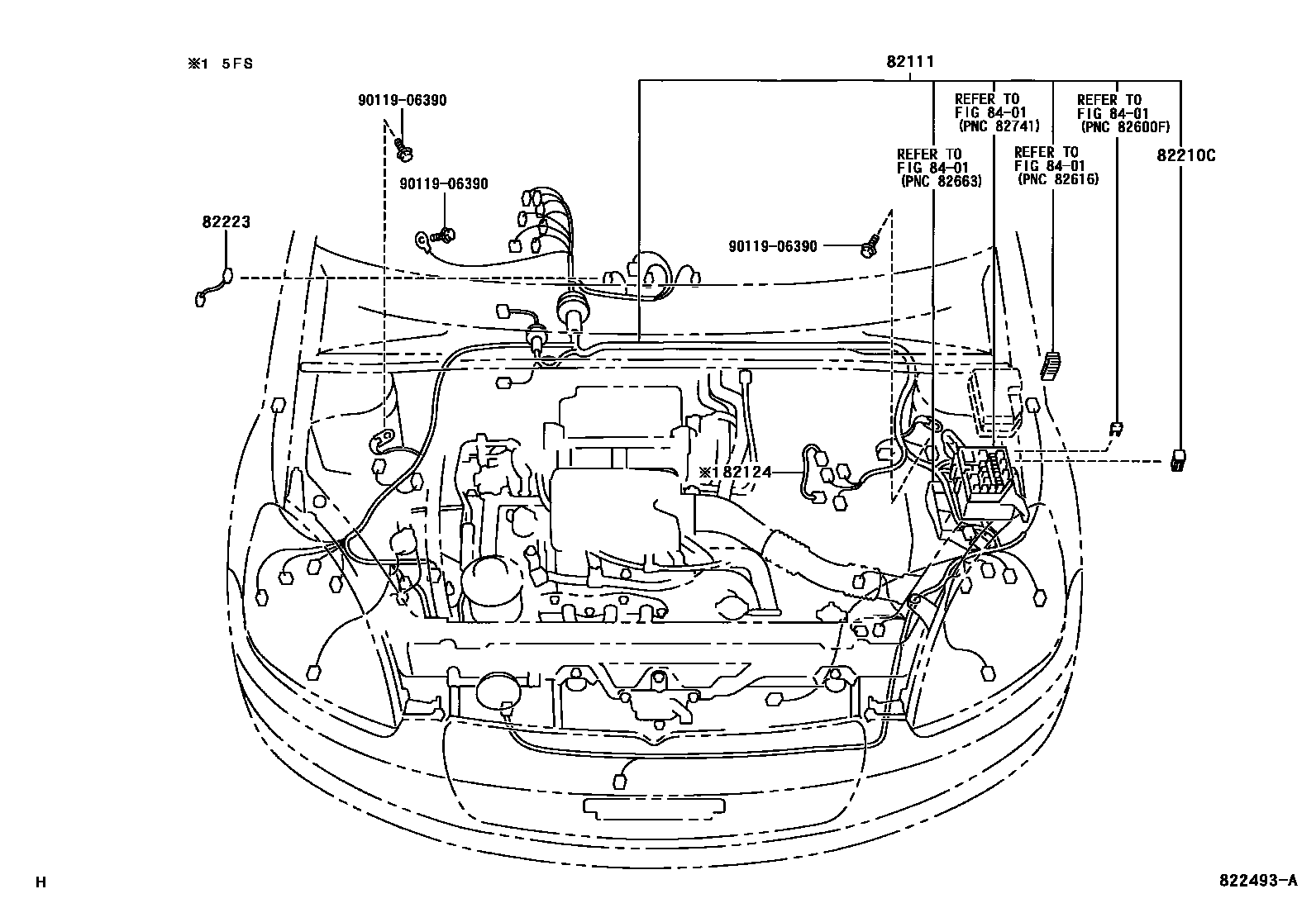 Toyota YARIS 线束和卡夹 EPC diagram — 822493A
