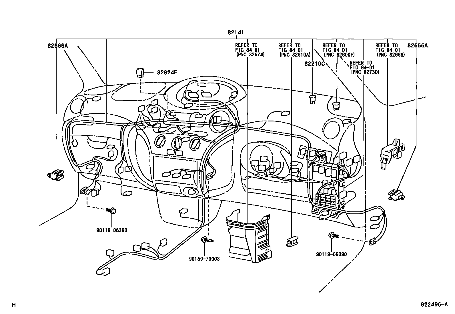 Toyota YARIS 线束和卡夹 EPC diagram — 822496A