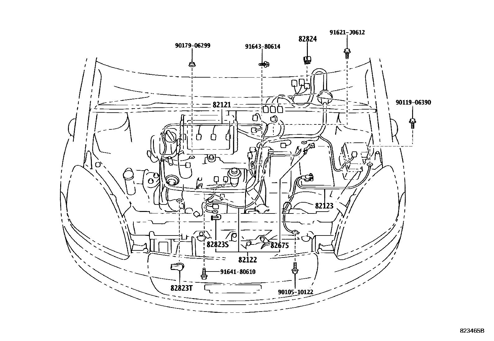 Toyota YARIS 线束和卡夹 EPC diagram — 823465B