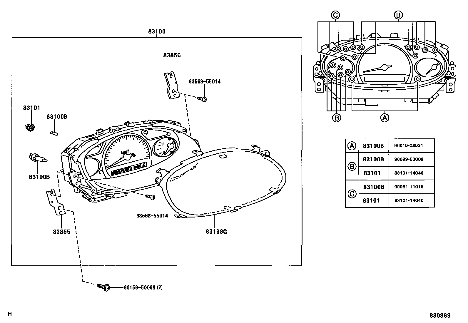 Toyota YARIS 仪表 EPC diagram — 830889