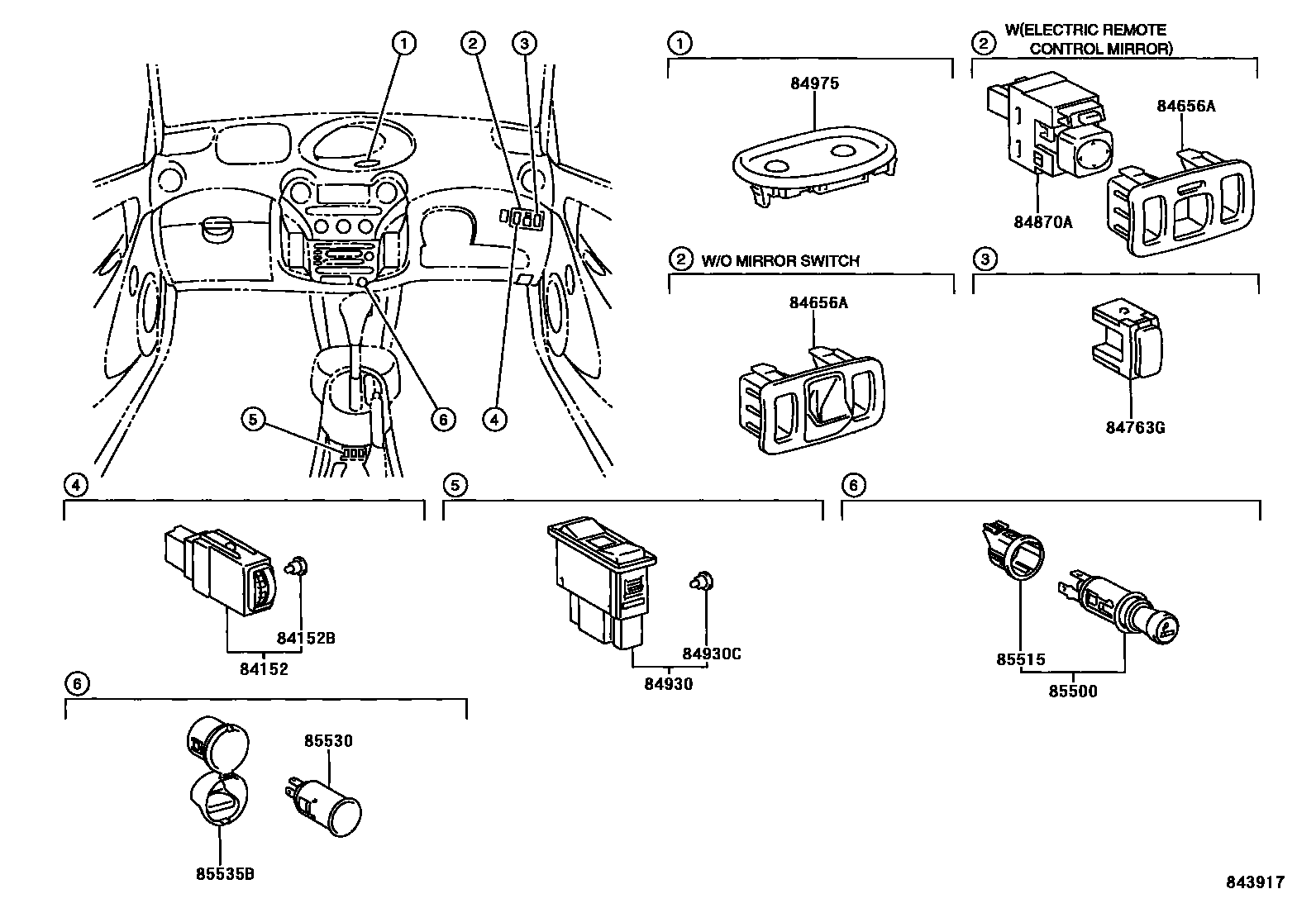 Toyota YARIS 开关和继电器和ECU EPC diagram — 843917