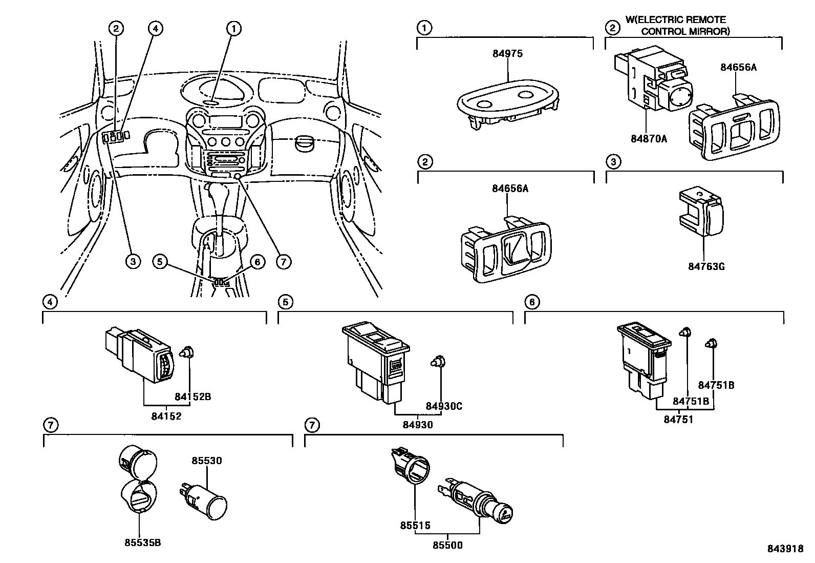 Toyota YARIS 开关和继电器和ECU EPC diagram — 843918