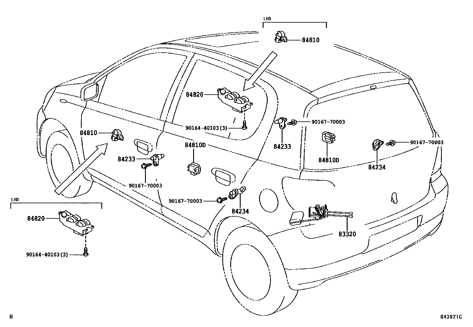 Toyota YARIS 开关和继电器和ECU EPC diagram — 843921C