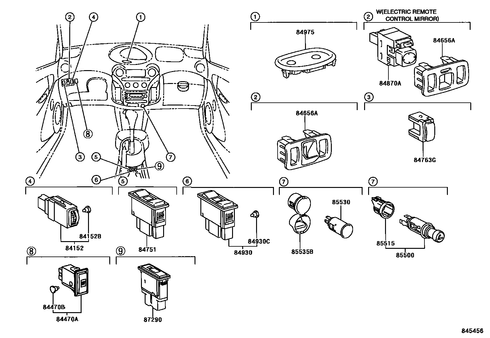 Toyota YARIS 开关和继电器和ECU EPC diagram — 845456