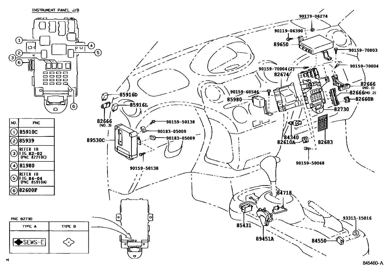 Toyota YARIS 开关和继电器和ECU EPC diagram — 845460A