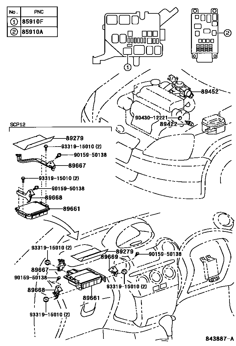 Toyota YARIS 电子燃油喷射系统 EPC diagram — 843887A