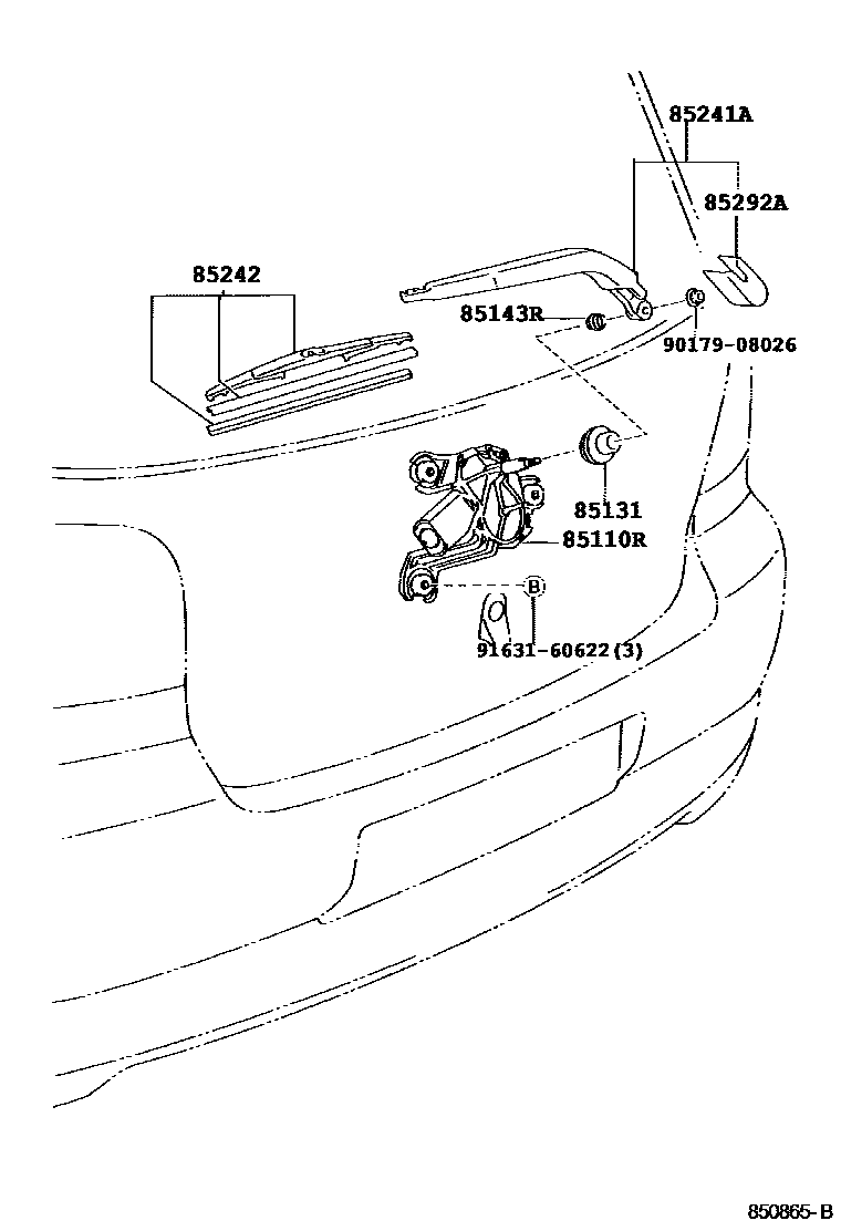 Toyota YARIS 后刮水器 EPC diagram — 850865B