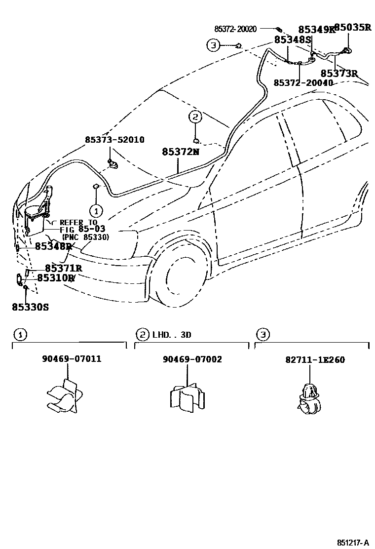 Toyota YARIS 后清洗器 EPC diagram — 851217A