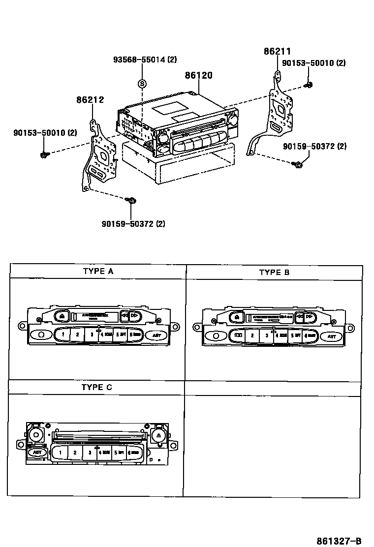 Toyota YARIS 收音机、放大器和冷凝器 EPC diagram — 861327B