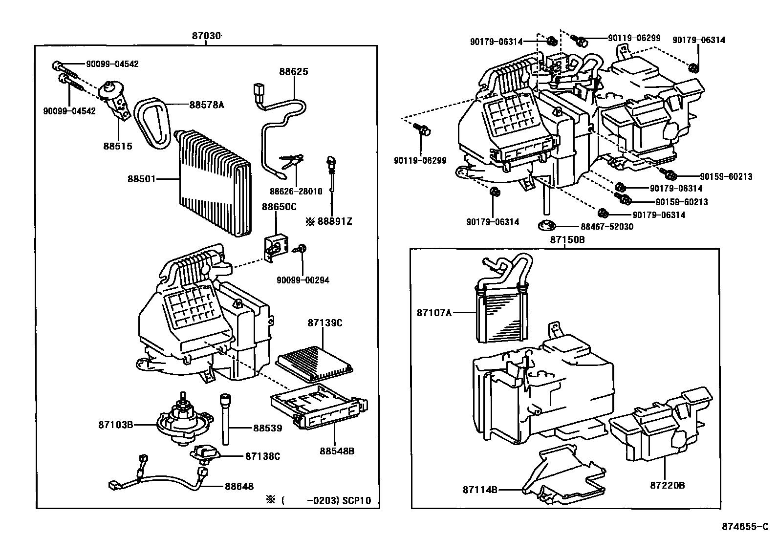 Toyota YARIS 暖风和空调系统 - 冷却器组件 EPC diagram — 874655C