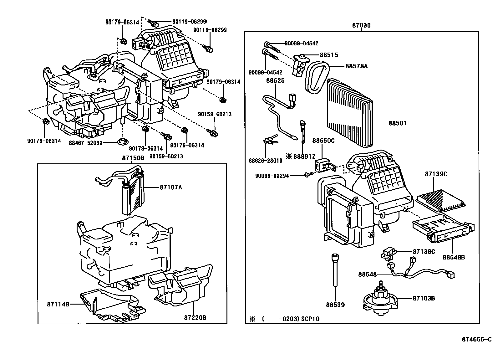 Toyota YARIS 暖风和空调系统 - 冷却器组件 EPC diagram — 874656C