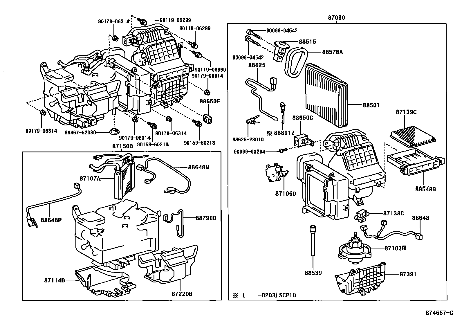 Toyota YARIS 暖风和空调系统 - 冷却器组件 EPC diagram — 874657C